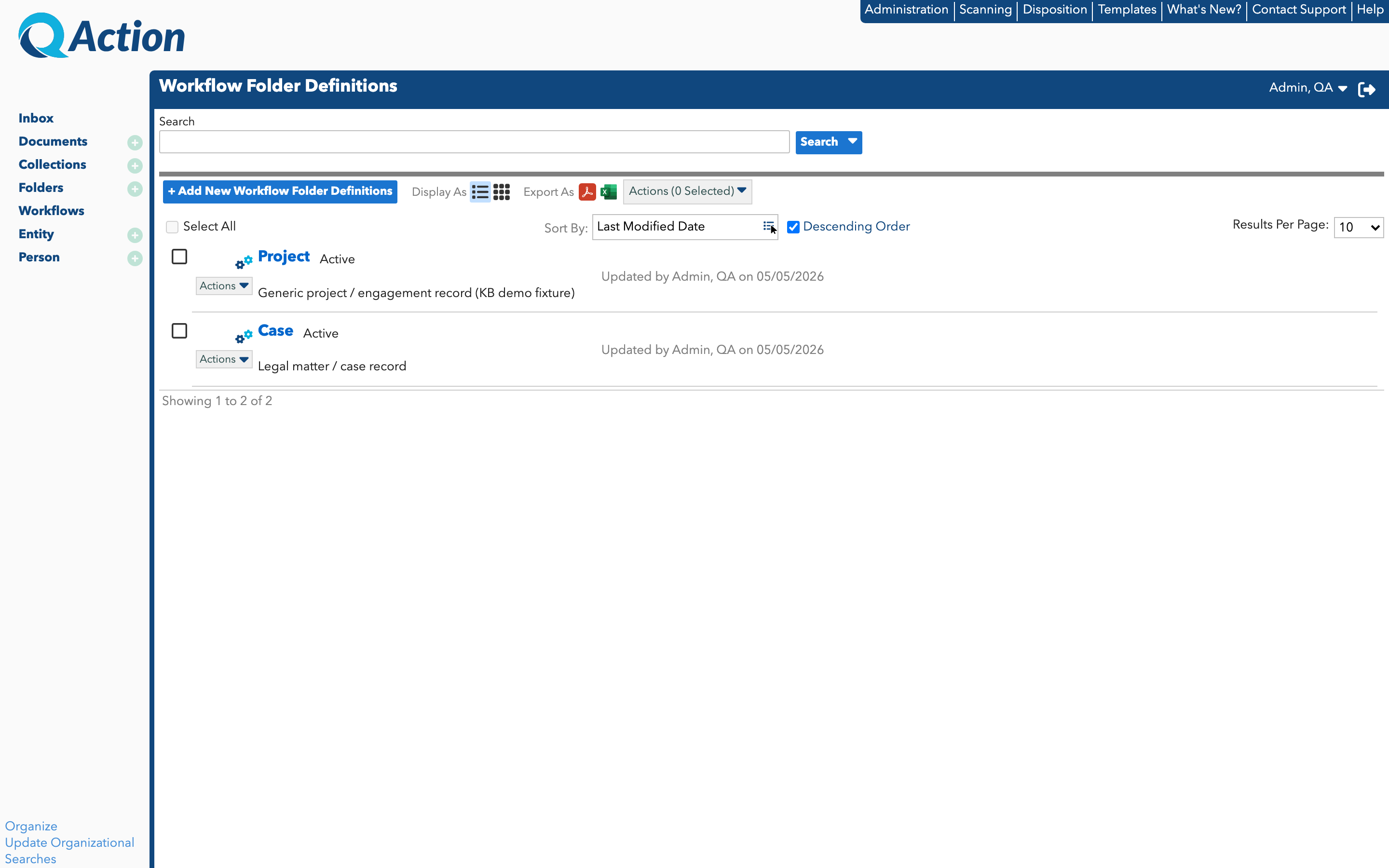 Search Folder Definition Screen Search Folder Definition Screen