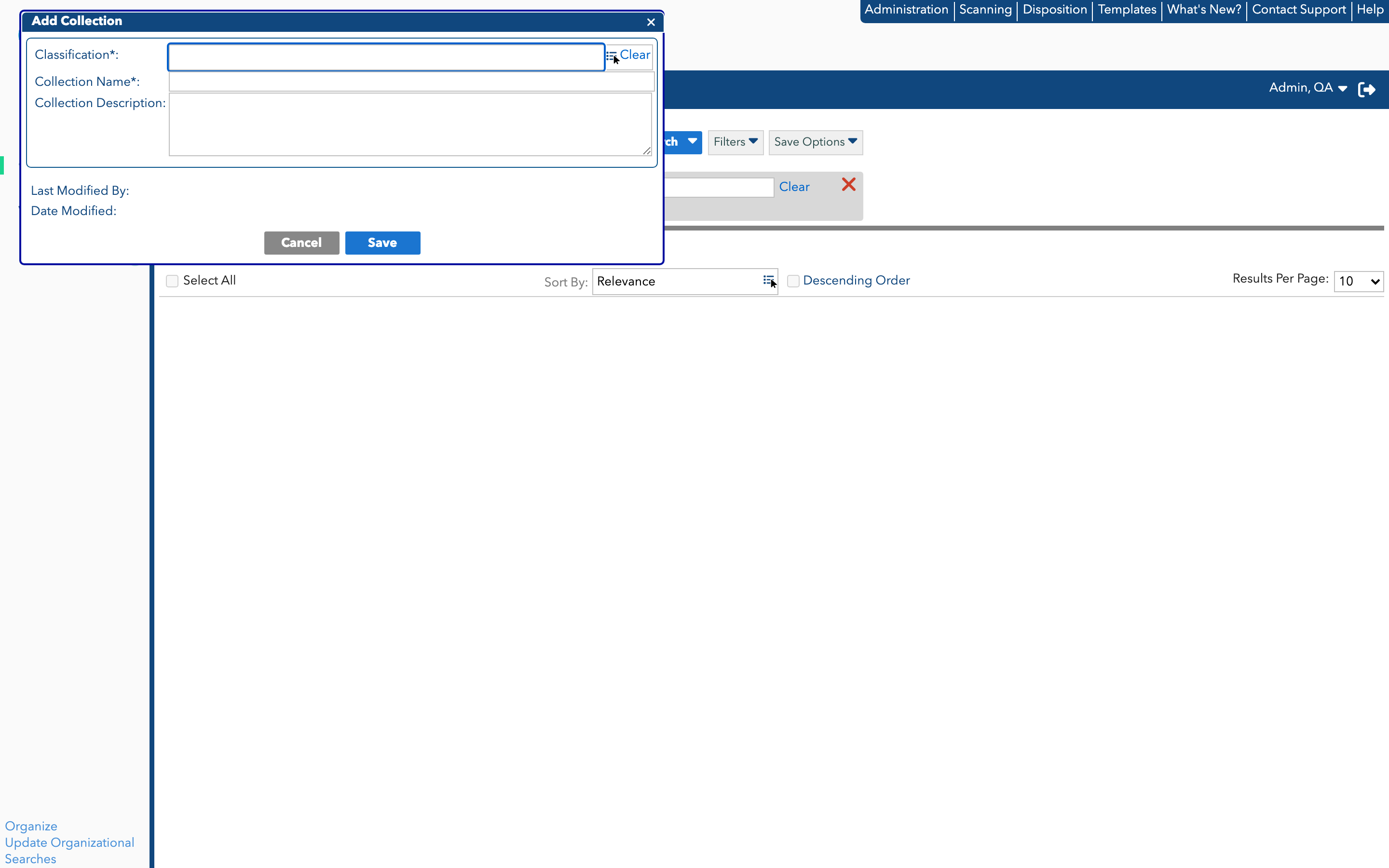 Add Collection Window