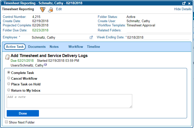 Task Folder Window