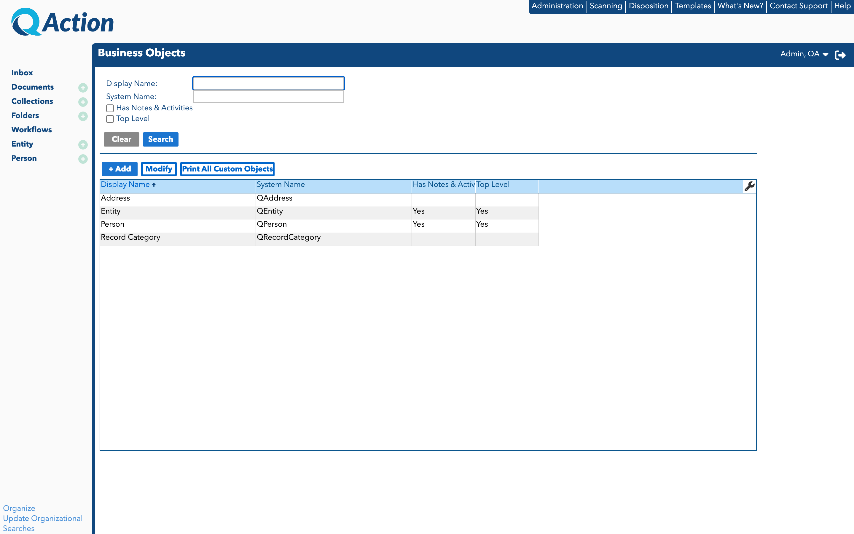 Object Definitions Screen Object Definitions Screen