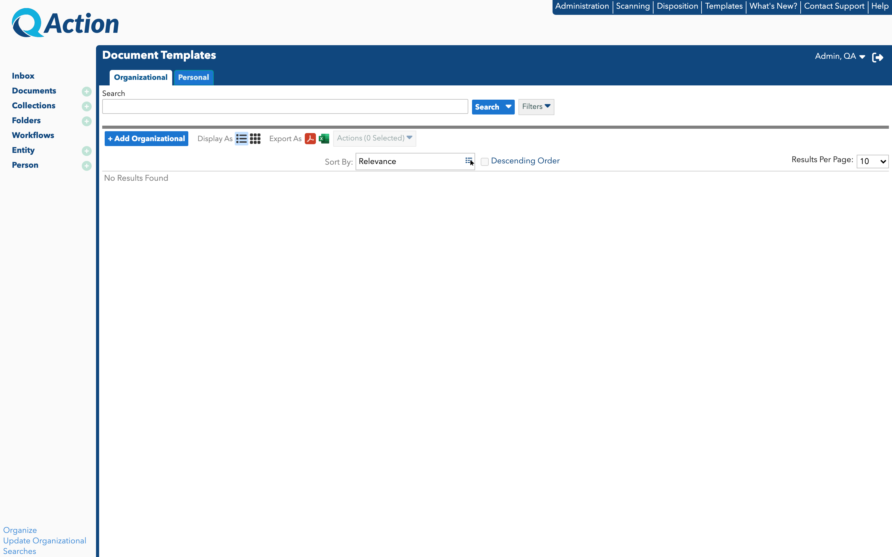 Workflow Templates Screen Workflow Templates Screen