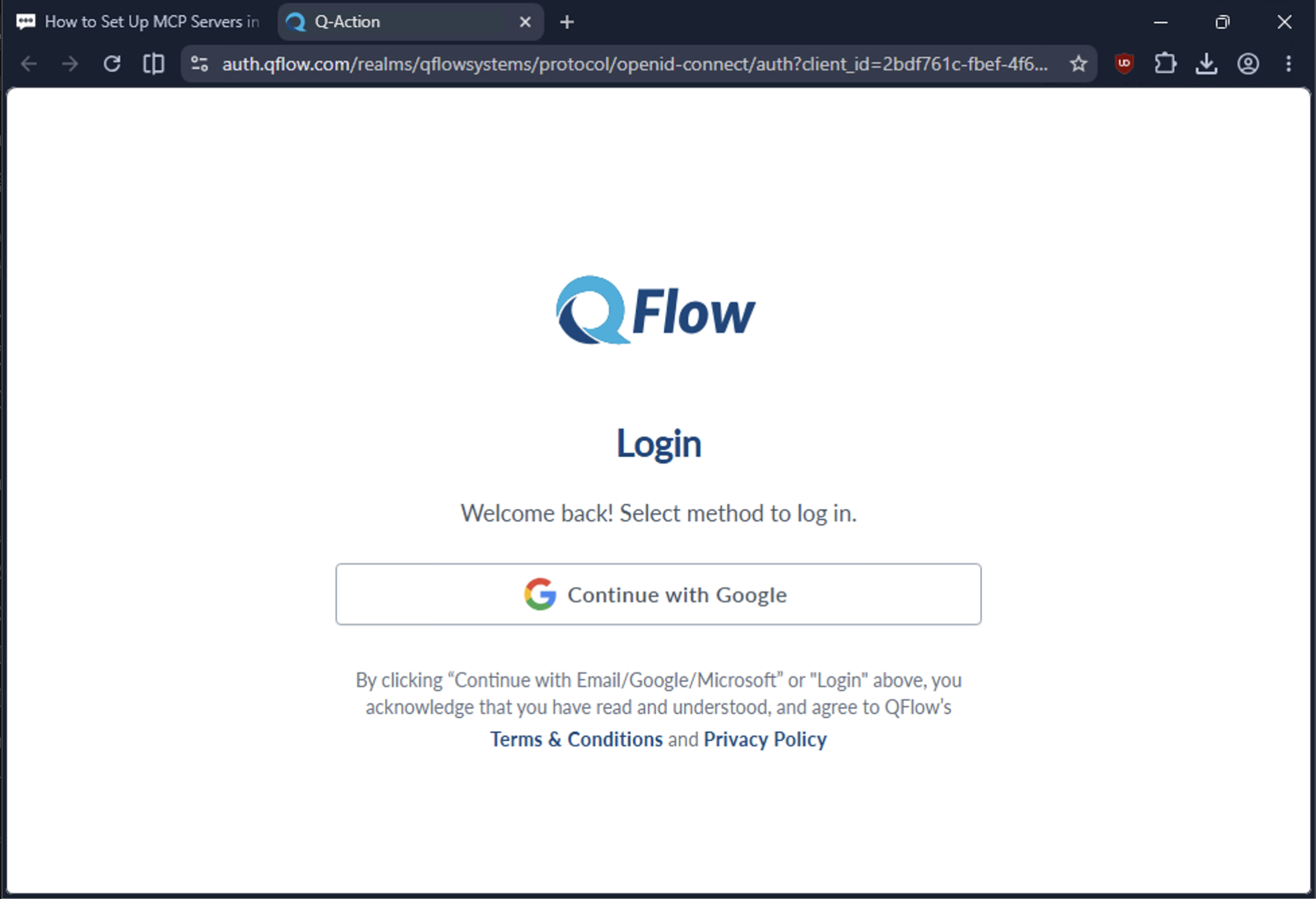 The QFlow login page in a browser